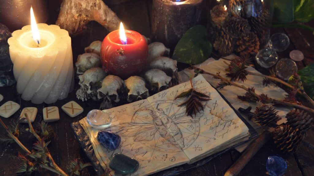 Libro con rune e candele