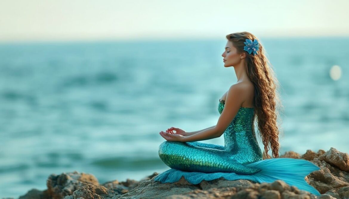 nuoto con una coda da sirena