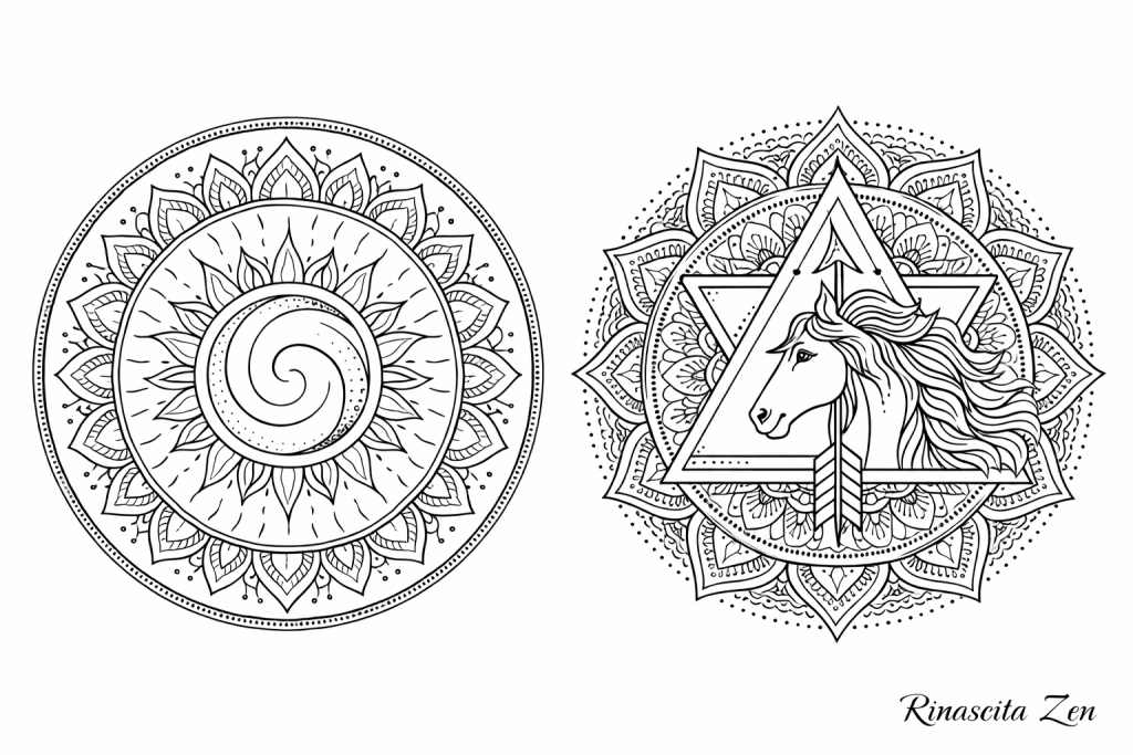 mandala da colorare spirale e mandala cavallo da colorare