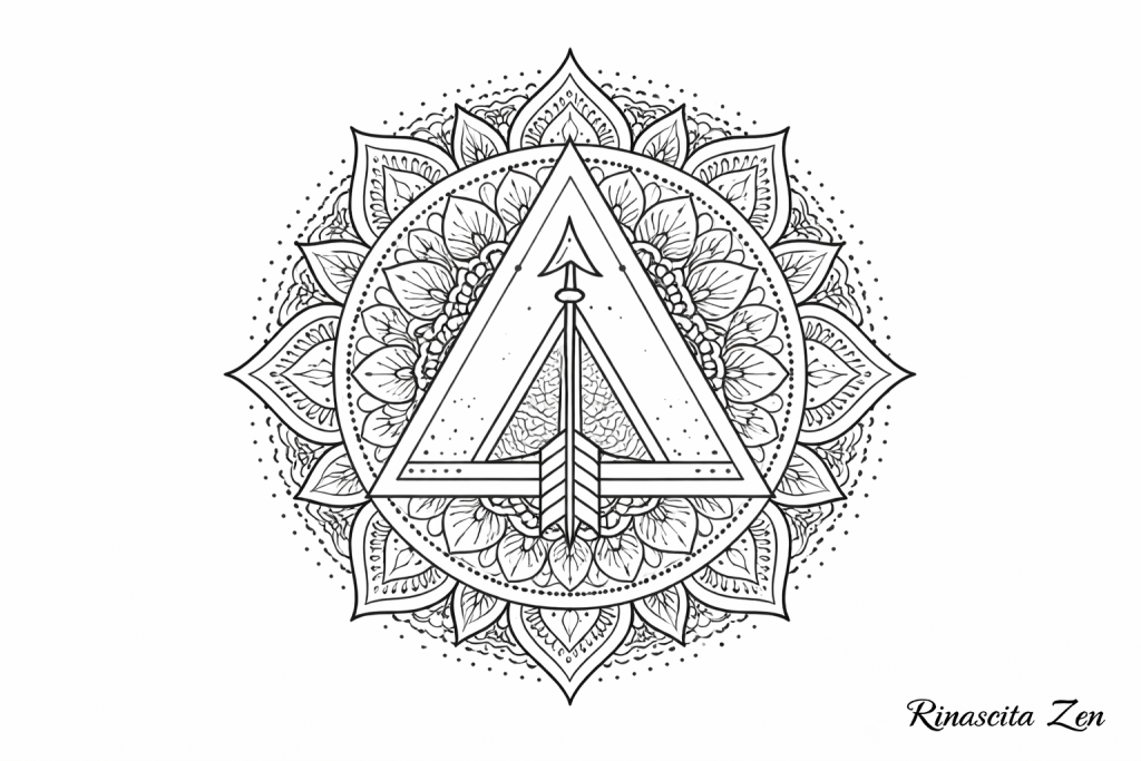mandala geometrico con freccia per anno 1 anno del cavallo